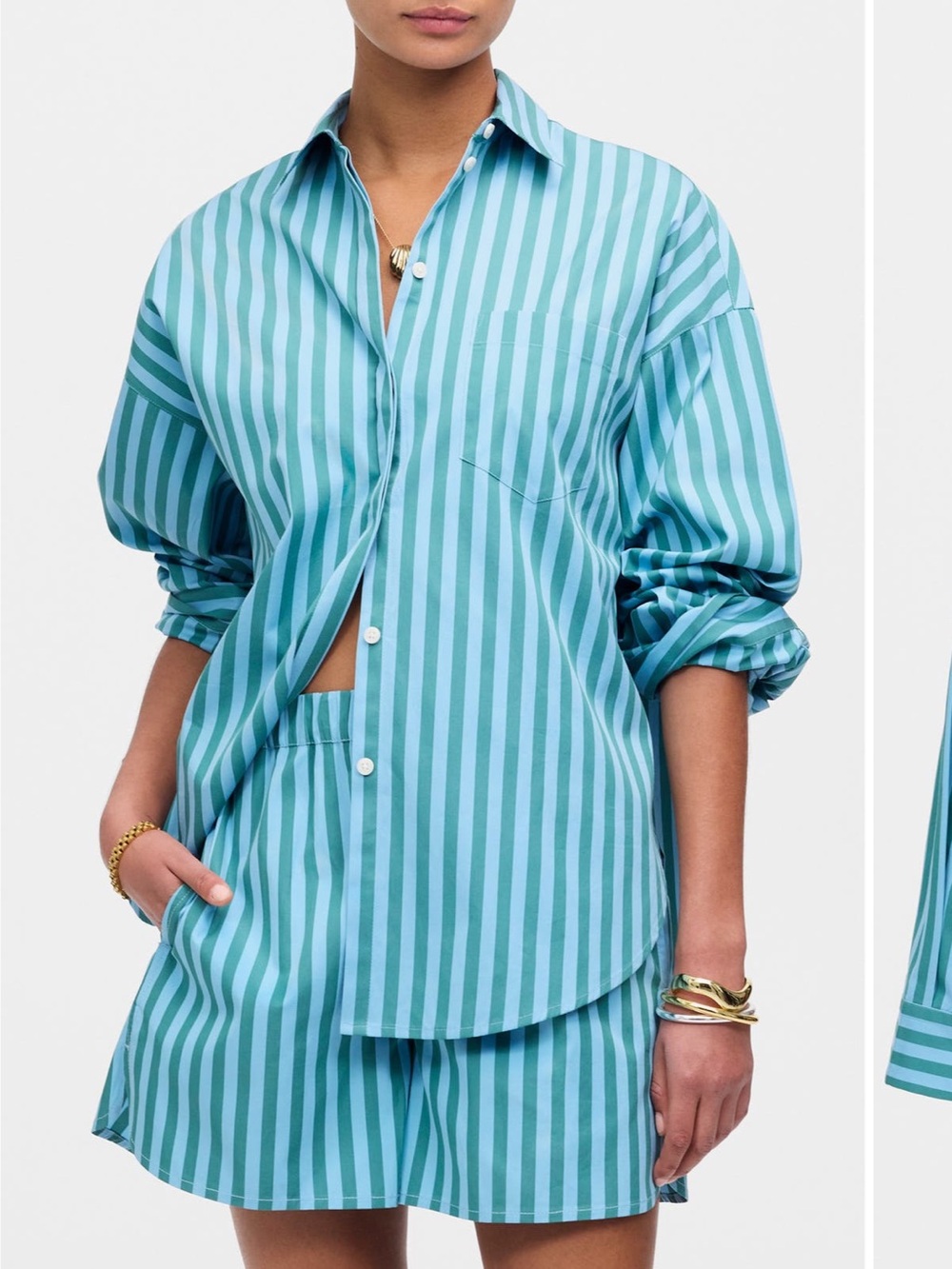 Madewell Teal and Turquoise Stripe Boxy Button-up Shirt